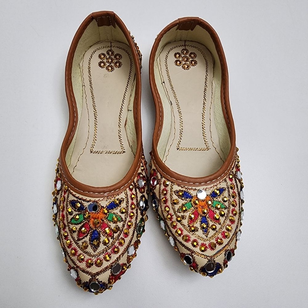 Girls Middle Eastern Culture Bejeweled Colorful Shoes Flats Size 12 New
